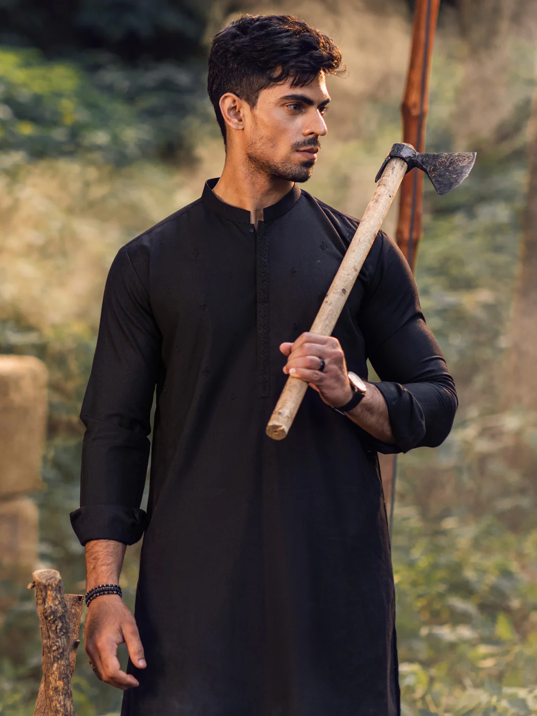 BLACK BLENDED KAMEEZ SHALWAR | AL-KS-US-2974/AM-6104G - Image 2