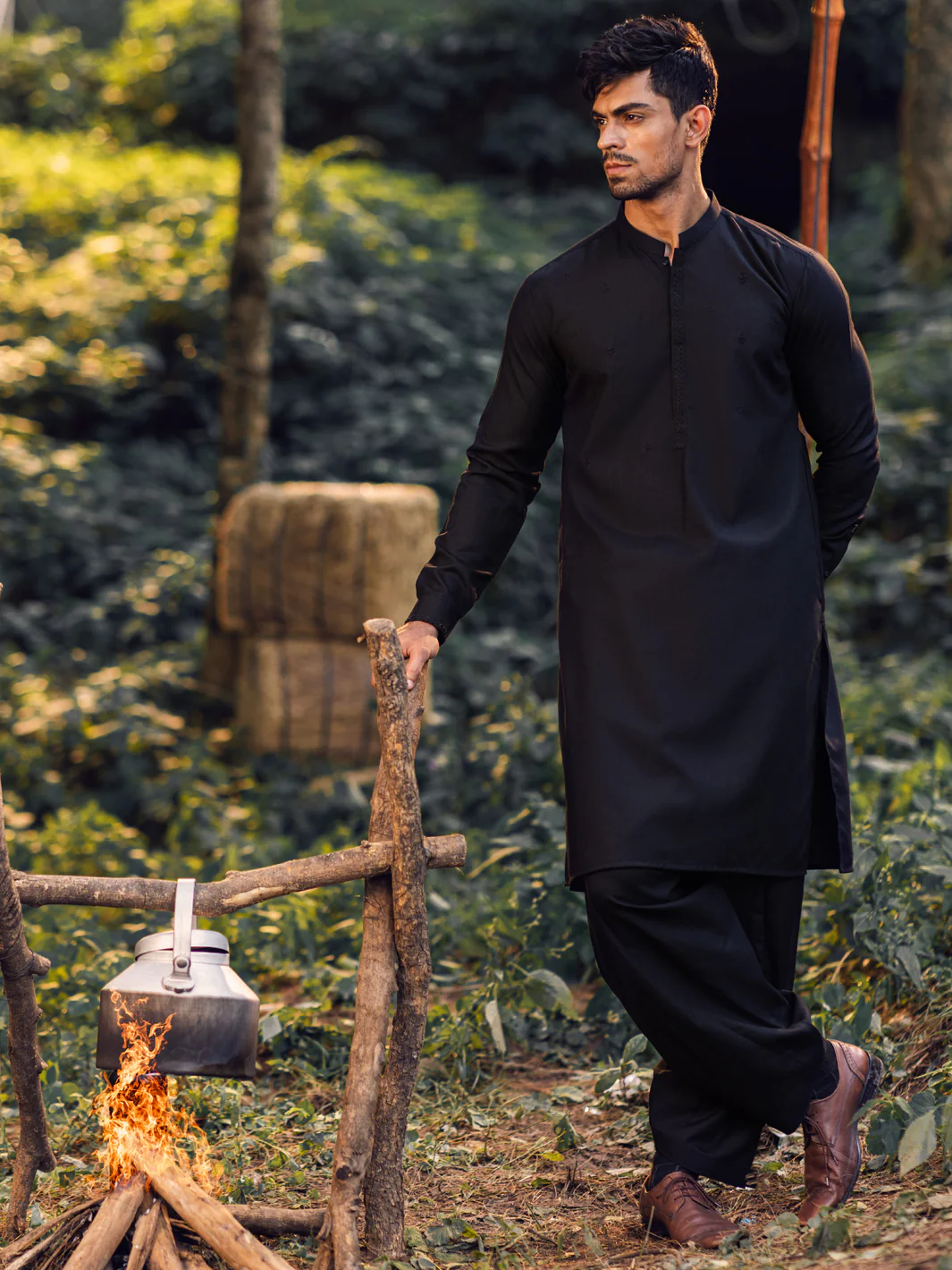 BLACK BLENDED KAMEEZ SHALWAR | AL-KS-US-2974/AM-6104G - Image 3