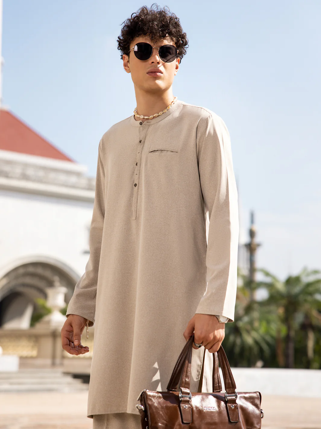SAND BROWN BLENDED KURTA TROUSERS | AL-KT-3043A/AM-2145D - Image 2