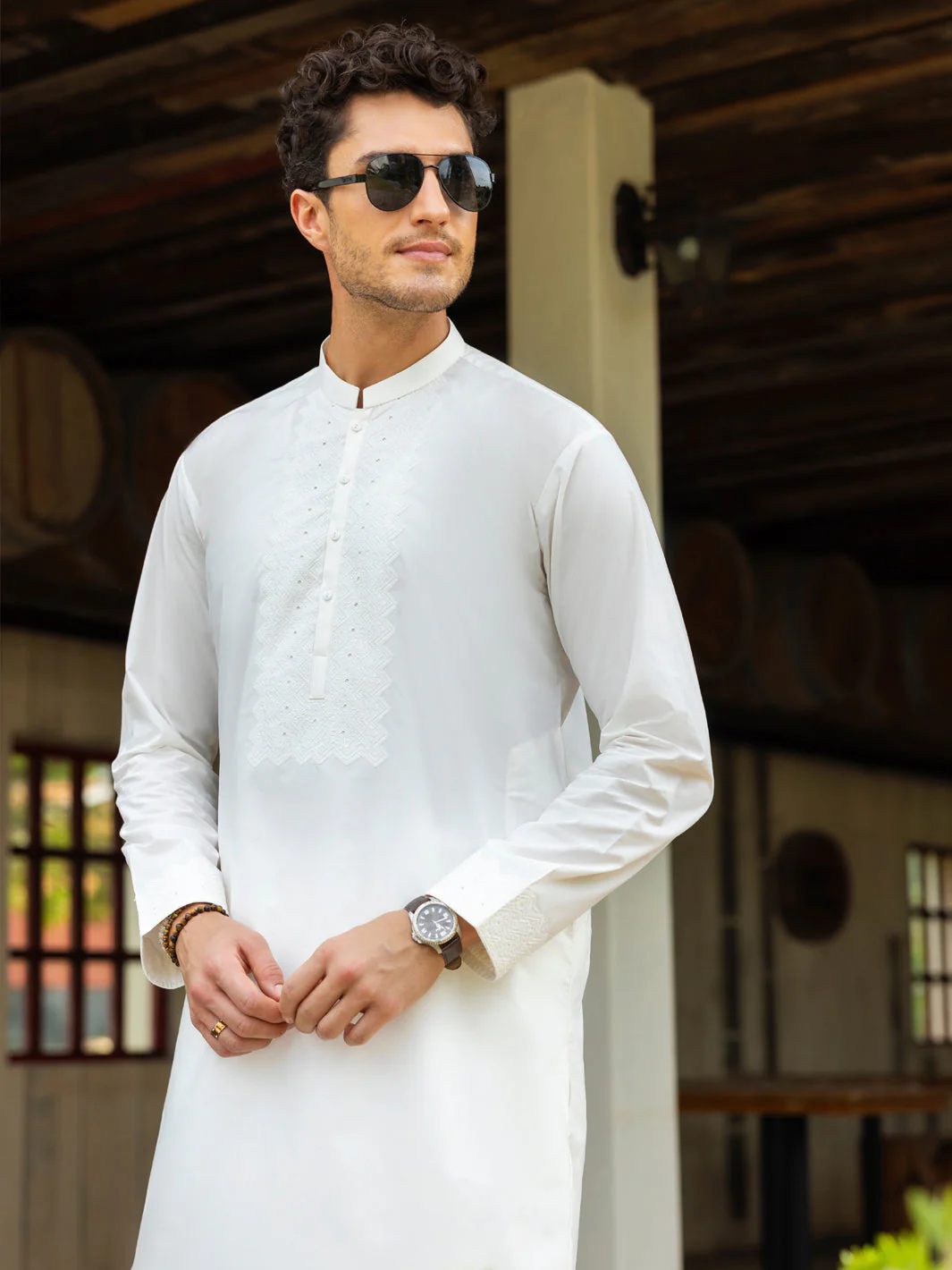 OFF WHITE COTTON KURTA TROUSERS | AL-KT-3059/AM-6219A - Image 2