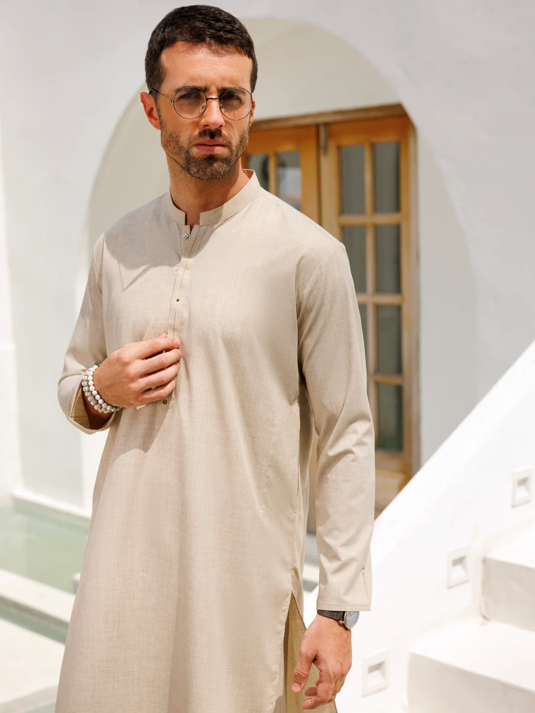 BEIGE BLENDED KURTA TROUSERS | AL-KT-3099/AM-6209A - Image 4
