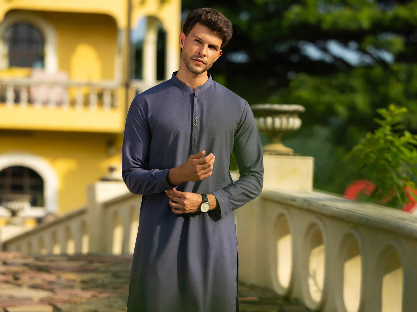 BLUE BLENDED KURTA TROUSERS | AL-KT-3176A/AM-6270E - Image 3
