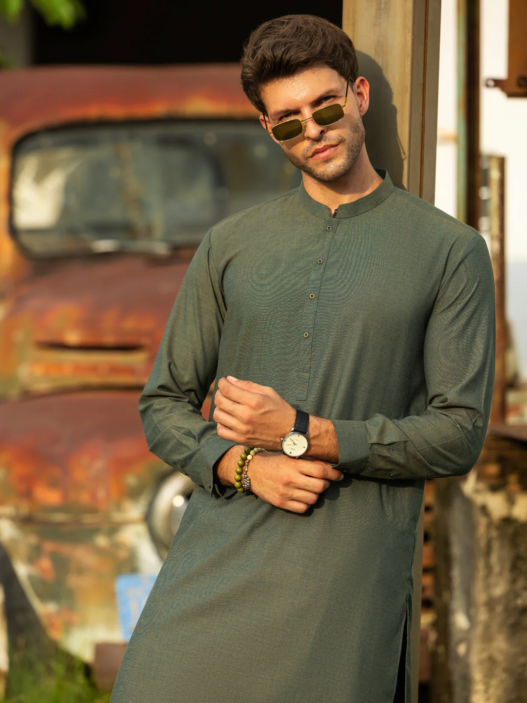 GREEN BLENDED KURTA TROUSERS | AL-KT-3178A/AM-6270C - Image 3