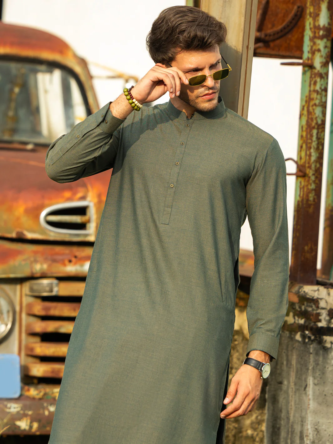 GREEN BLENDED KURTA TROUSERS | AL-KT-3178A/AM-6270C - Image 4