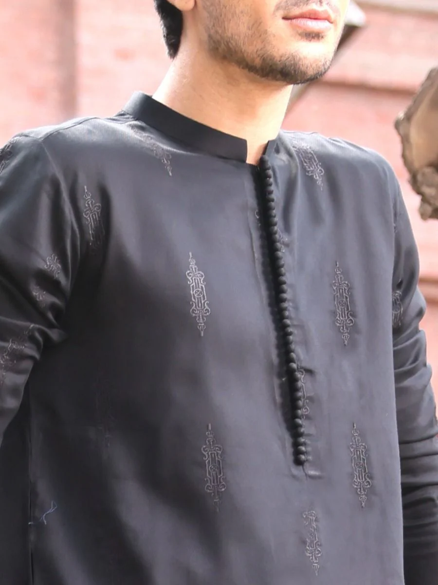 BLACK COTTON KURTA TROUSERS | AL-KT-US-2561 V-2 2021 - Image 3