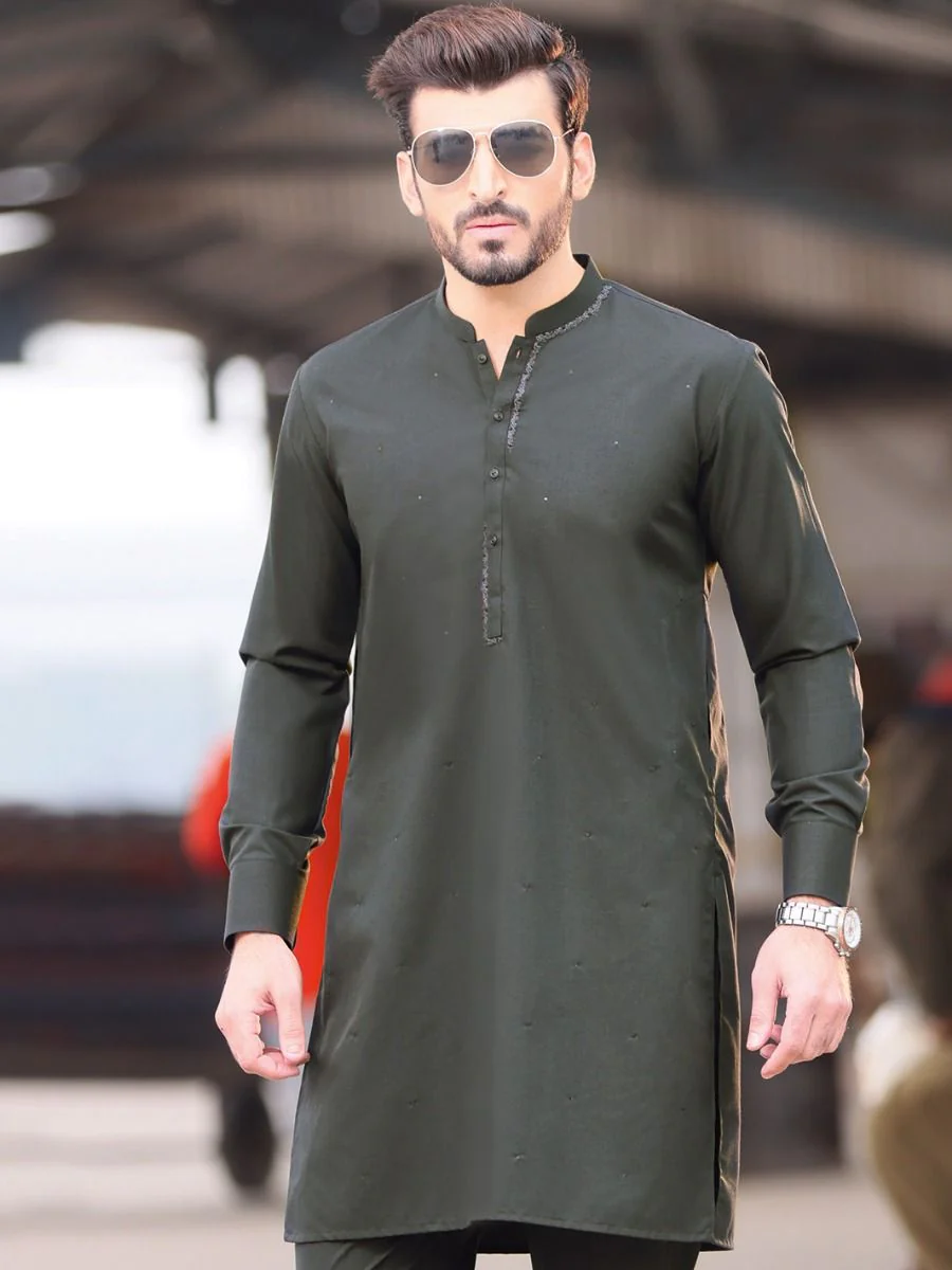 DARK GREEN VISCOSE KURTA TROUSERS | AL-KT-US-2584 V-1 2021 - Image 2