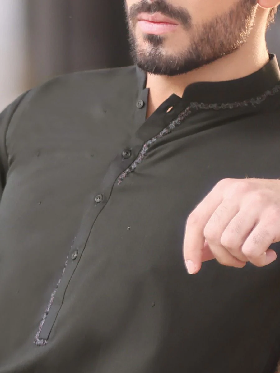 DARK GREEN VISCOSE KURTA TROUSERS | AL-KT-US-2584 V-1 2021 - Image 3
