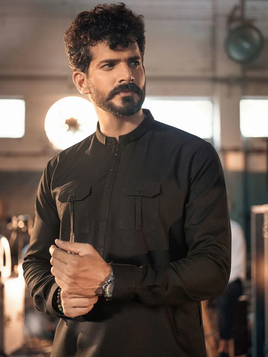 BLACK VISCOSE KURTA TROUSERS | AL-KT-US-2653/AM-5002D - Image 4