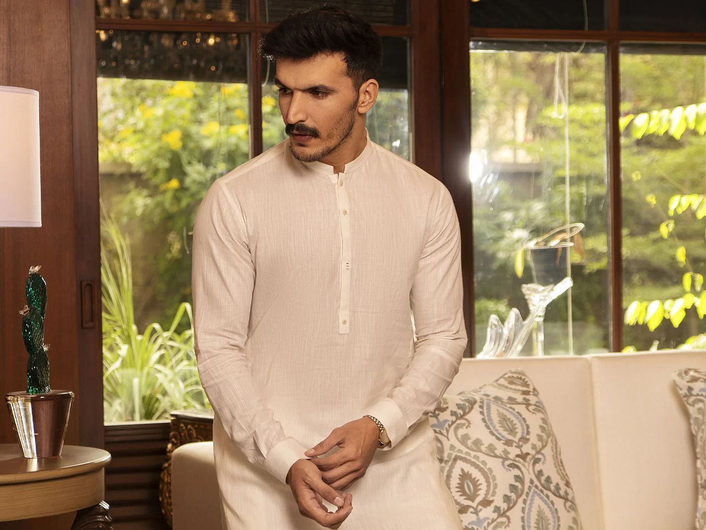 OFF WHITE COTTON KURTA TROUSERS | AL-KT-US-2654/AM-927A - Image 3