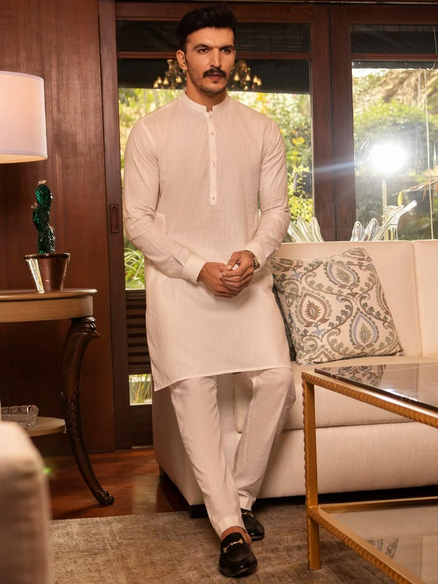 OFF WHITE COTTON KURTA TROUSERS | AL-KT-US-2654/AM-927A - Image 6
