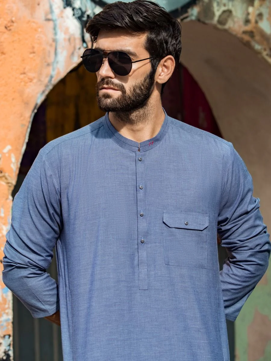 BLUE COTTON KURTA TROUSERS | AL-KT-US-2676/AM-908B - Image 2