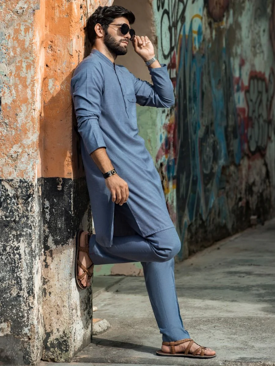 BLUE COTTON KURTA TROUSERS | AL-KT-US-2676/AM-908B - Image 3