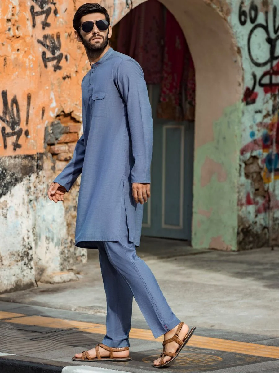 BLUE COTTON KURTA TROUSERS | AL-KT-US-2676/AM-908B - Image 4
