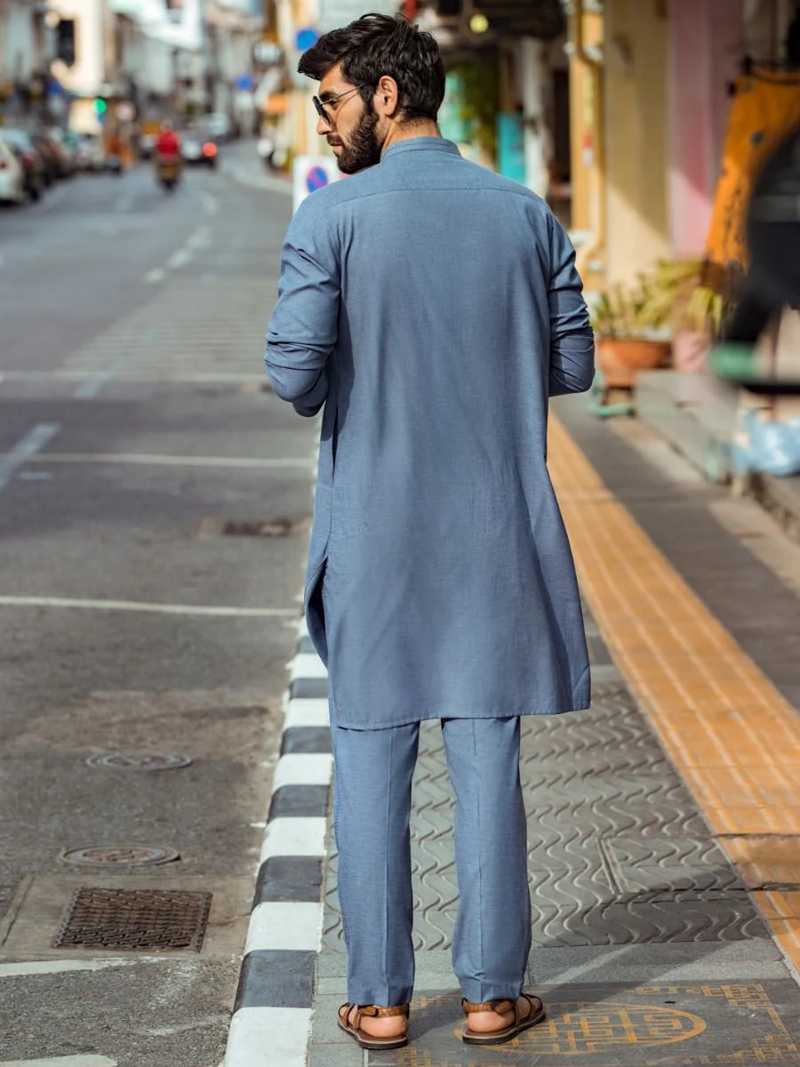 BLUE COTTON KURTA TROUSERS | AL-KT-US-2676/AM-908B - Image 5