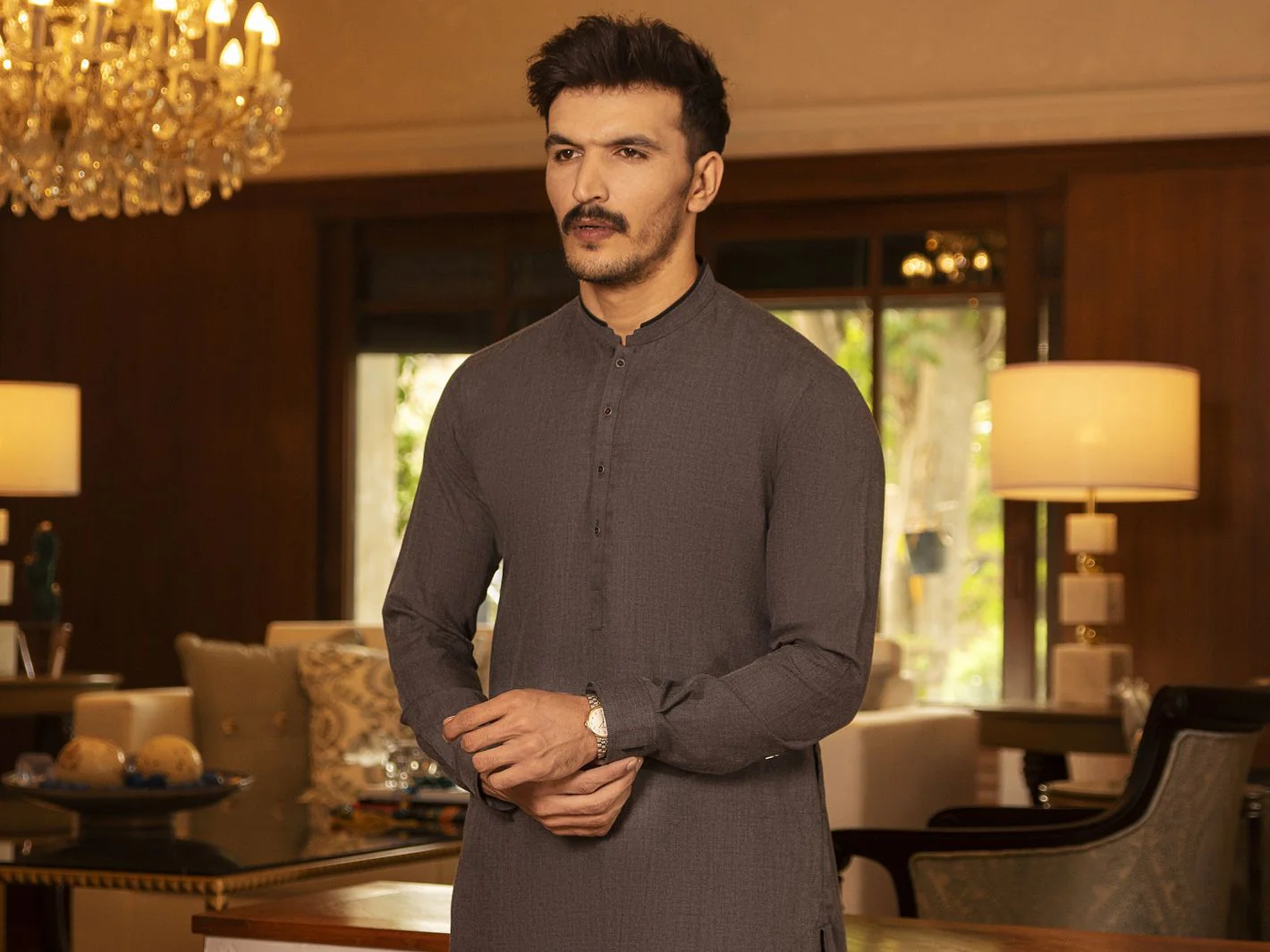 GREY VISCOSE KURTA TROUSERS | AL-KT-US-2686/AM-5002C - Image 2