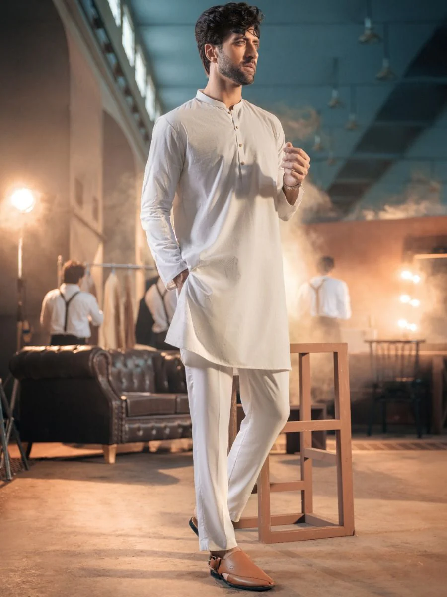 WHITE VISCOSE KURTA TROUSERS | AL-KT-US-2688/AM-994A - Image 5