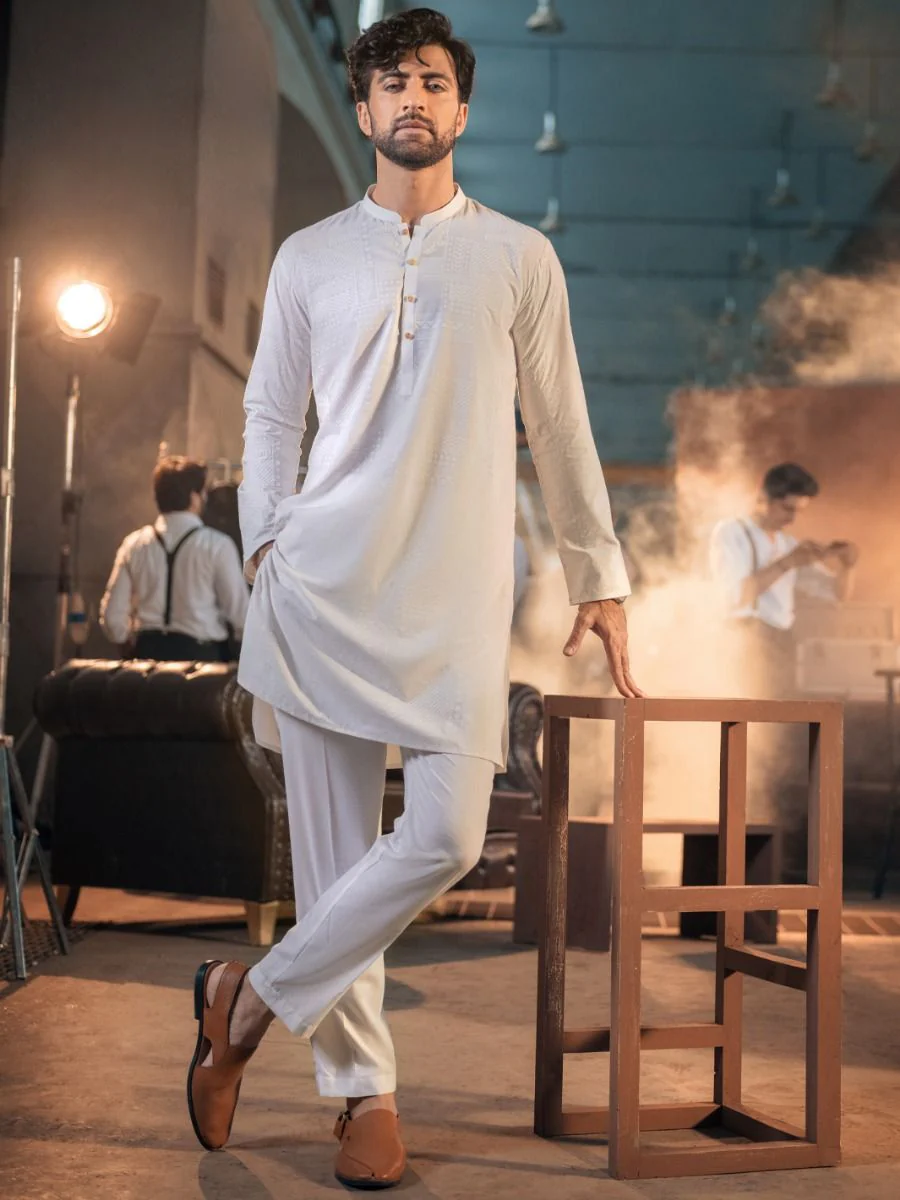 WHITE VISCOSE KURTA TROUSERS | AL-KT-US-2688/AM-994A - Image 6