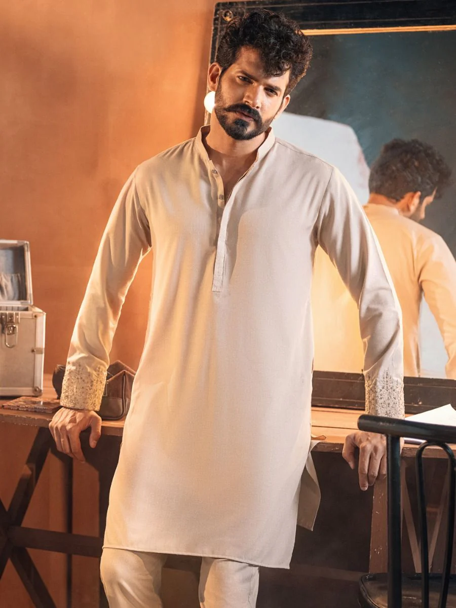 BEIGE VISCOSE KURTA TROUSERS | AL-KT-US-2692/AM-994C - Image 4