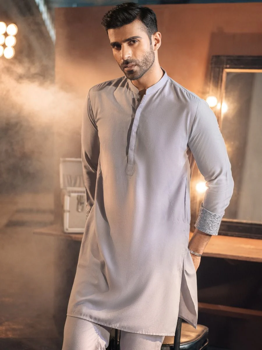 LIGHT PEARL VISCOSE KURTA TROUSERS | AL-KT-US-2693/AM-994D - Image 5