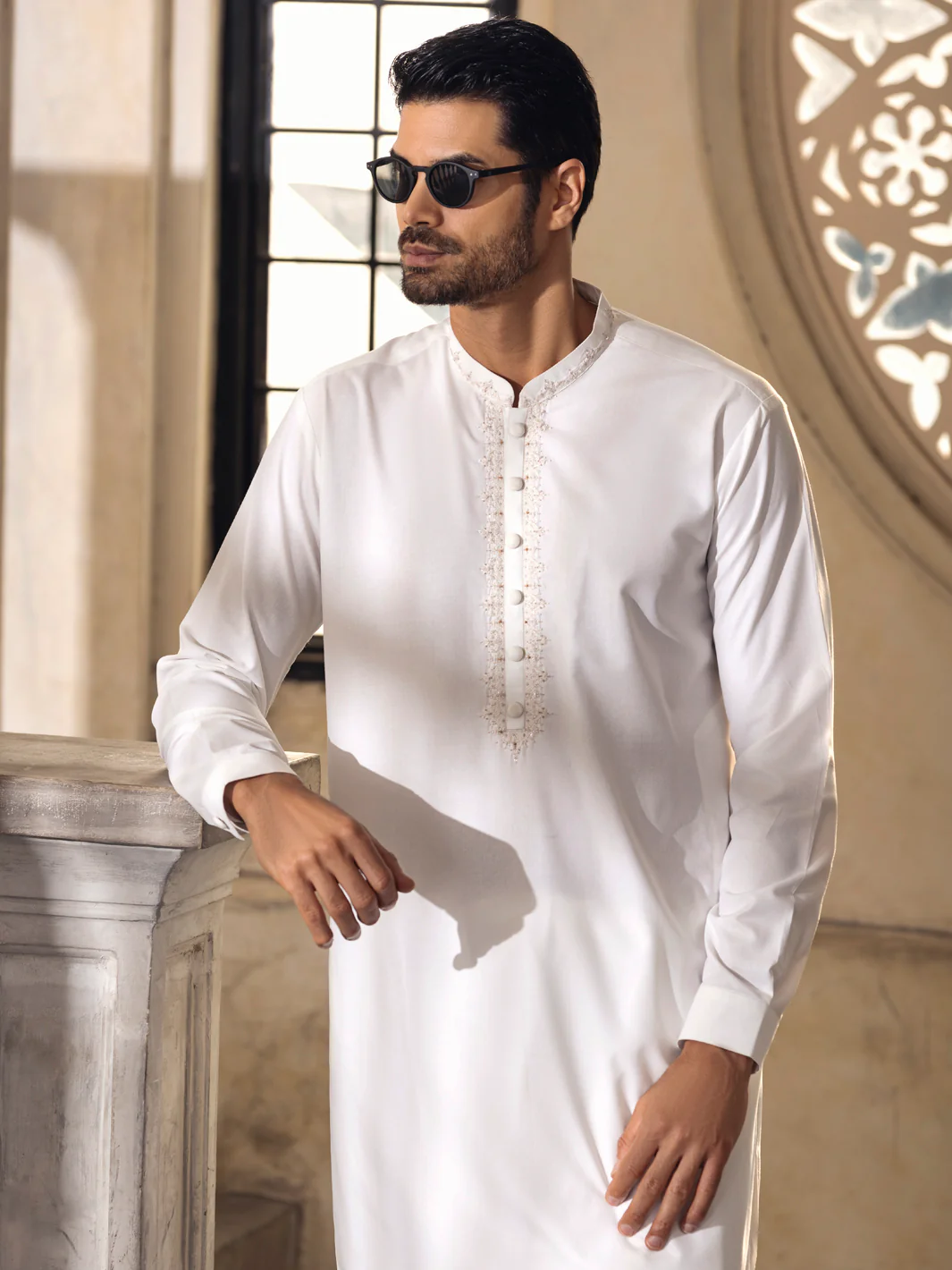 OFF WHITE BLENDED KURTA TROUSERS | AL-KT-US-2698/AM-5042B - Image 3