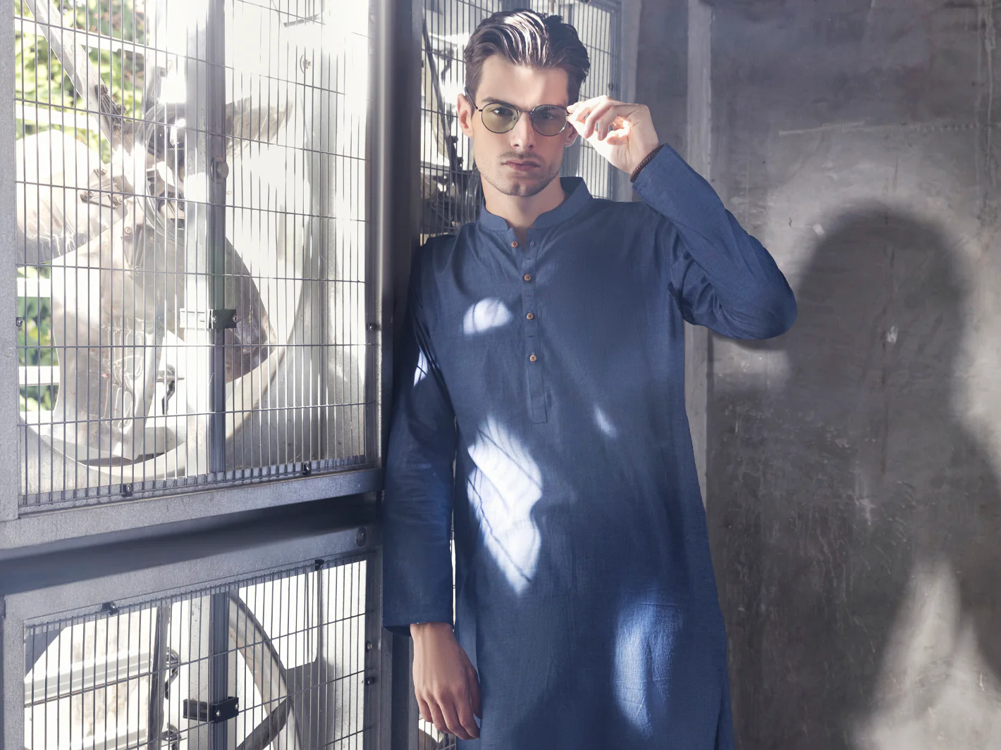 BLUE COTTON KURTA TROUSERS | AL-KT-US-2707/AM-1950B - Image 3