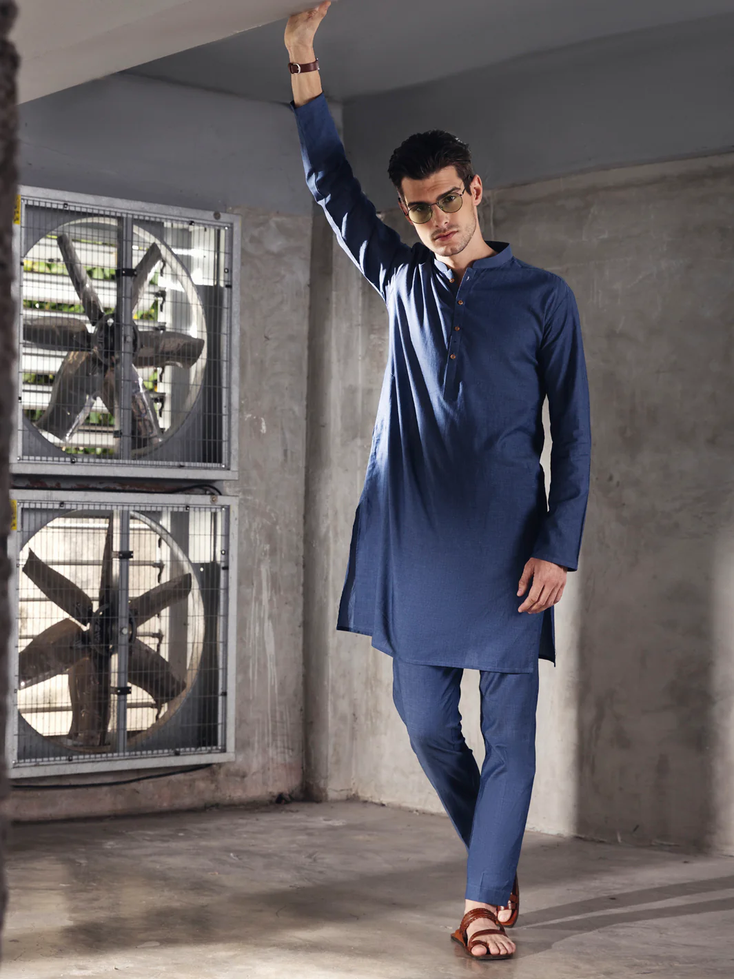 BLUE COTTON KURTA TROUSERS | AL-KT-US-2707/AM-1950B - Image 4