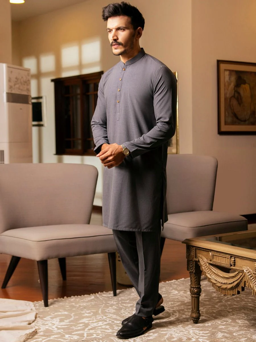 GREY VISCOSE KURTA TROUSERS | AL-KT-US-2710/AM-5031C - Image 3