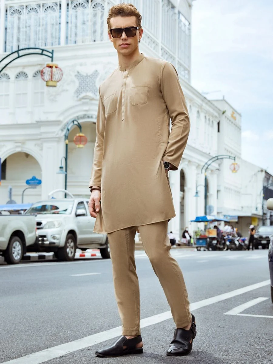 BEIGE BLENDED KURTA TROUSERS | AL-KT-US-2720/AM-5031A - Image 3