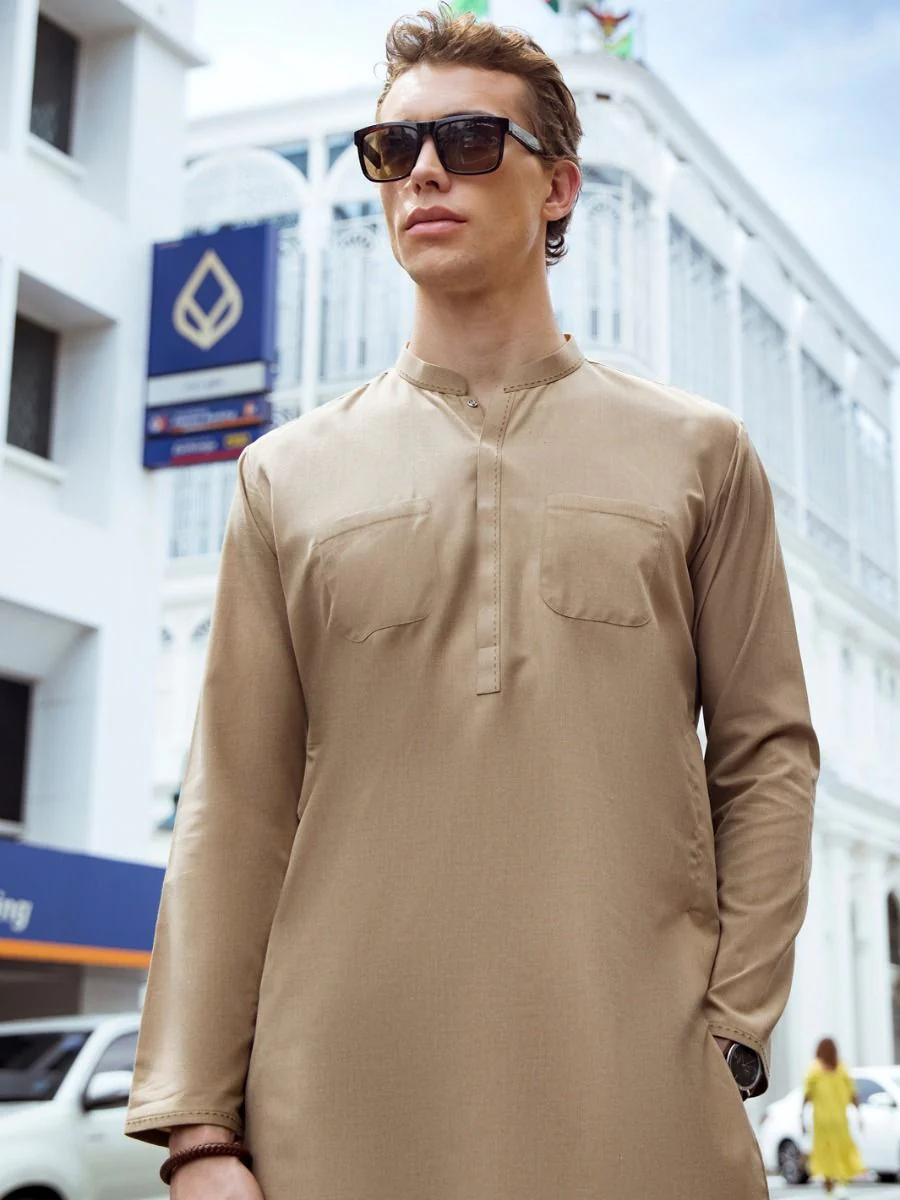 BEIGE BLENDED KURTA TROUSERS | AL-KT-US-2720/AM-5031A - Image 4