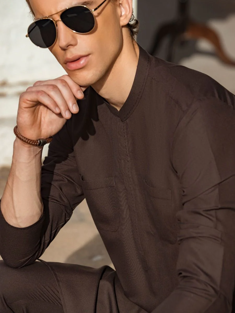 BROWN BLENDED KURTA TROUSERS | AL-KT-US-2721/AM-5032C - Image 4
