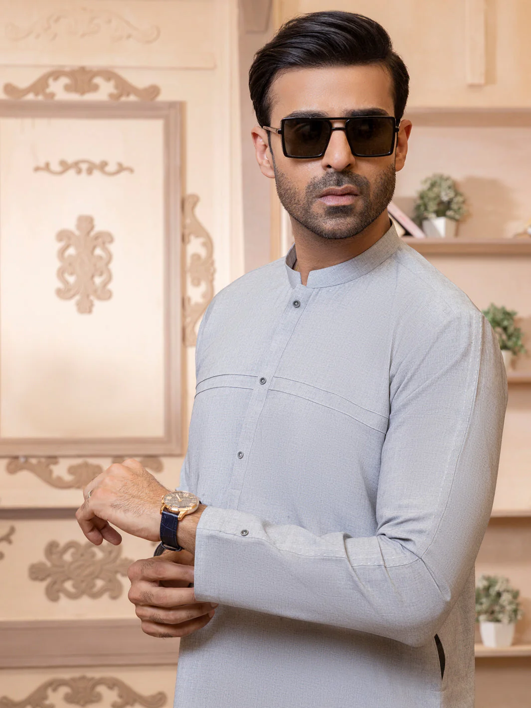 LIGHT GREY VISCOSE KURTA TROUSERS | AL-KT-US-2762/AM-5042C - Image 4