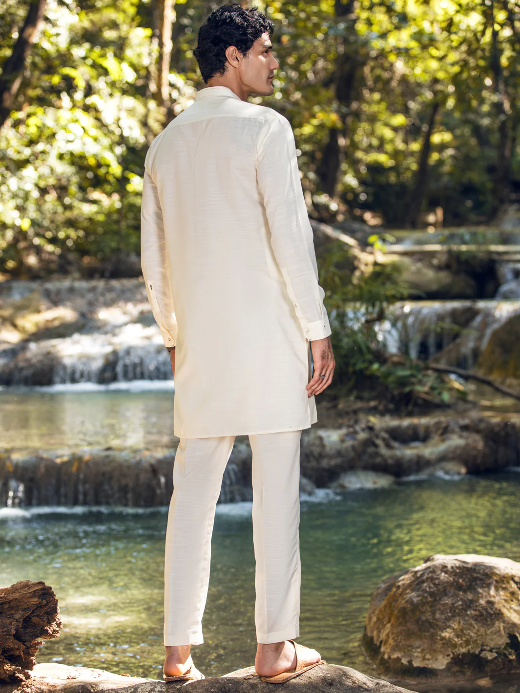 CREAM VISCOSE KURTA TROUSERS | AL-KT-US-2852/AM-6058B - Image 3