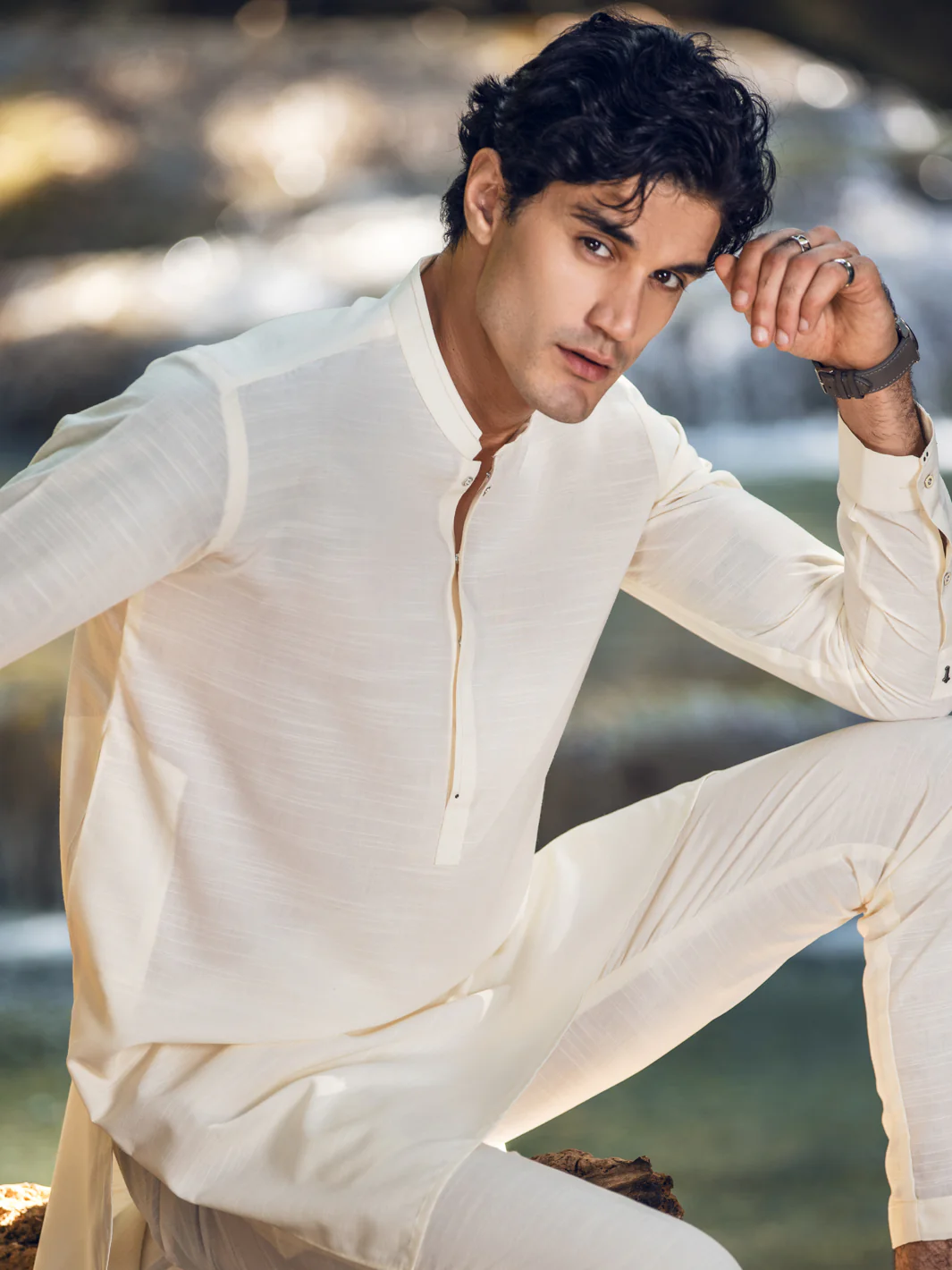 CREAM VISCOSE KURTA TROUSERS | AL-KT-US-2852/AM-6058B - Image 4