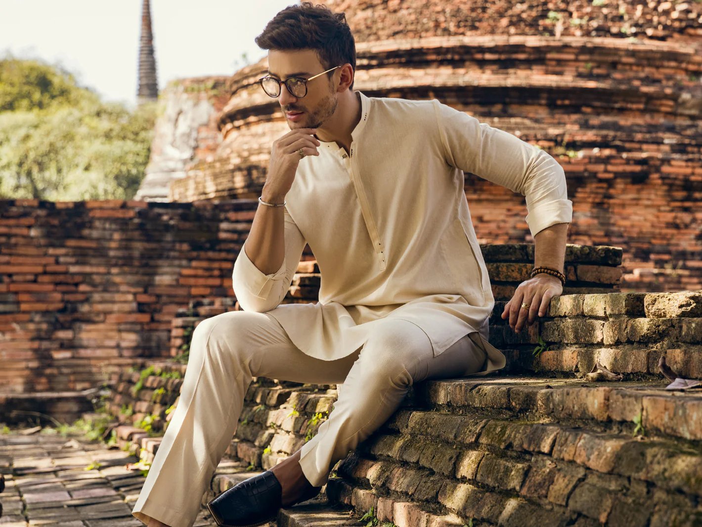 CREAM VISCOSE KURTA TROUSERS | AL-KT-US-2904/AM-6122B - Image 4