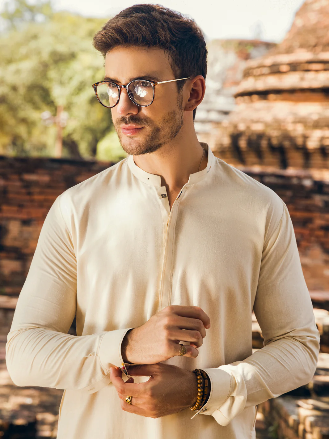 CREAM VISCOSE KURTA TROUSERS | AL-KT-US-2904/AM-6122B - Image 5