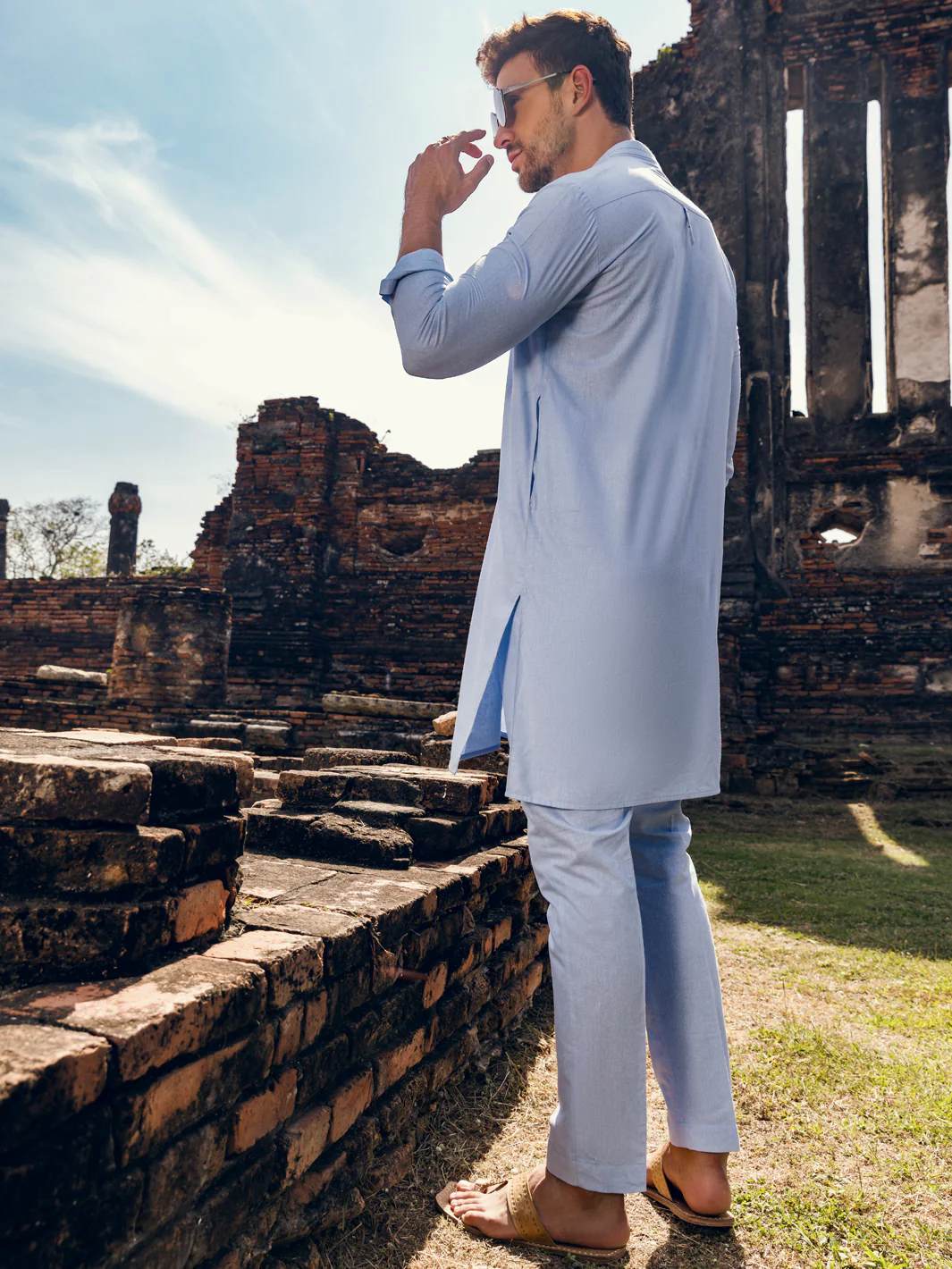 LIGHT BLUE VISCOSE KURTA TROUSERS | AL-KT-US-2908/AM-6122D - Image 3