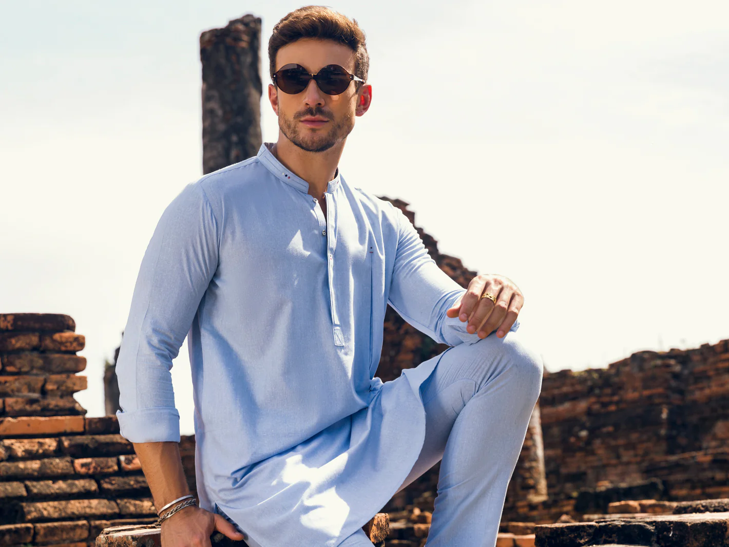 LIGHT BLUE VISCOSE KURTA TROUSERS | AL-KT-US-2908/AM-6122D - Image 4