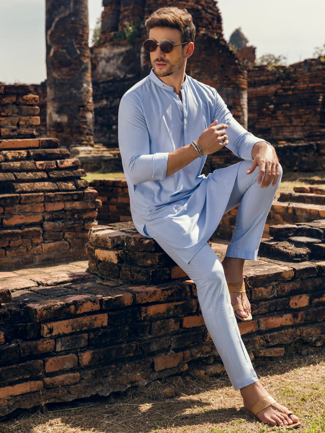 LIGHT BLUE VISCOSE KURTA TROUSERS | AL-KT-US-2908/AM-6122D - Image 5