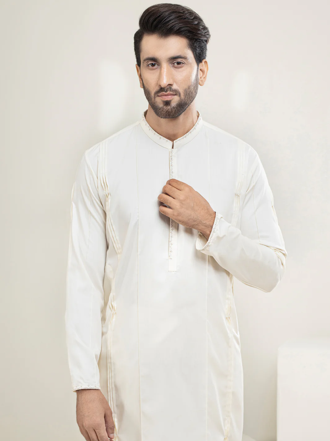 CREAM VISCOSE KURTA TROUSERS | AL-KT-US-2919/AM-6107D - Image 2