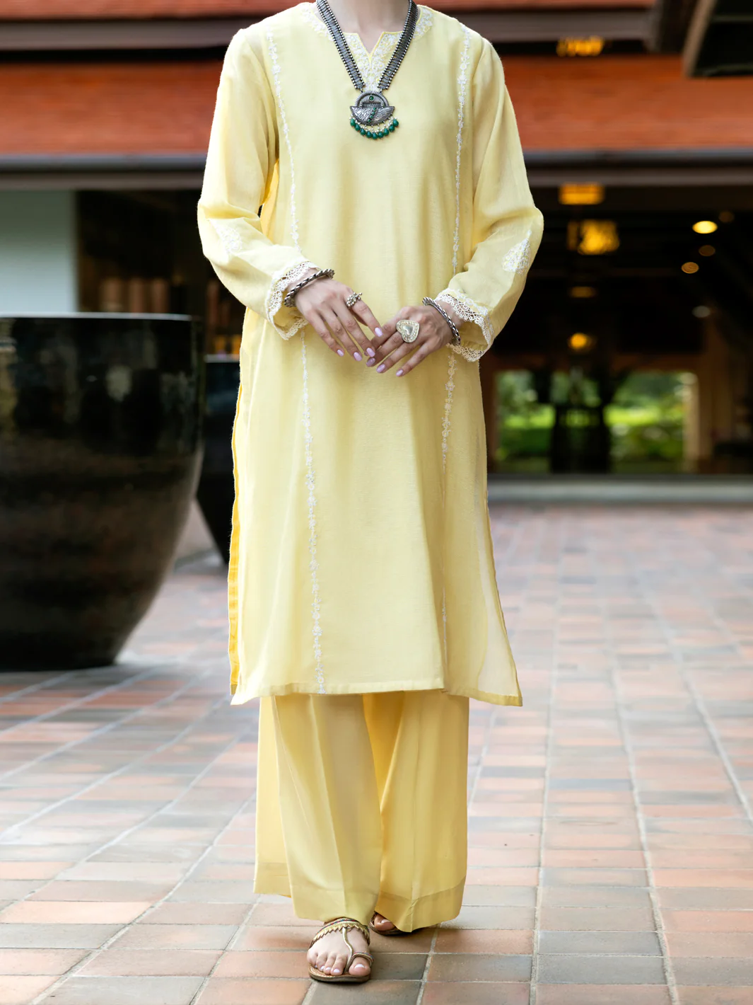 YELLOW KHADDI NET KURTI | AL-LK-1037/AM-3146D