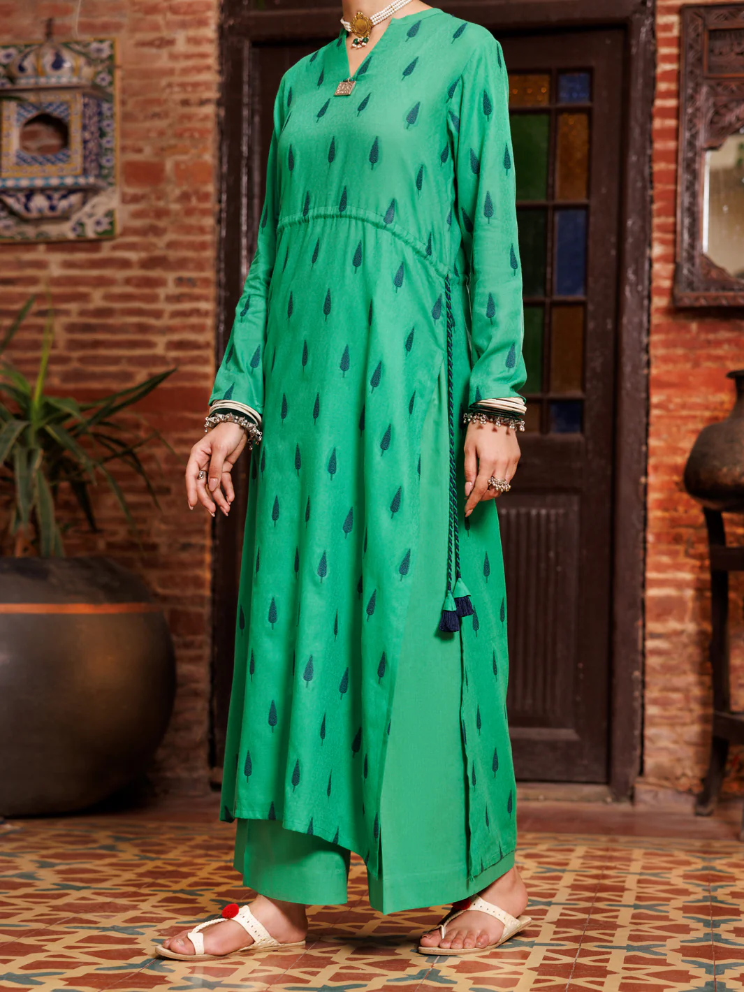 GREEN YARN DYED KURTI | AL-LK-972/LK-972A - Image 3