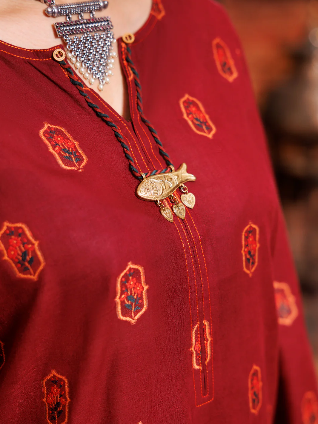 MAROON YARN DYED KURTI | AL-LK-976/FB-976A - Image 3