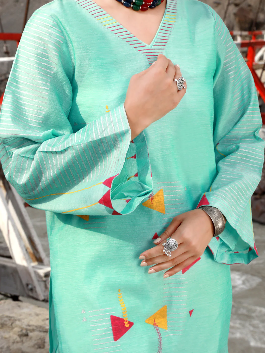 SEA GREEN PAPER COTTON KURTI | AL-LK-US-827/AM-2580C - Image 4