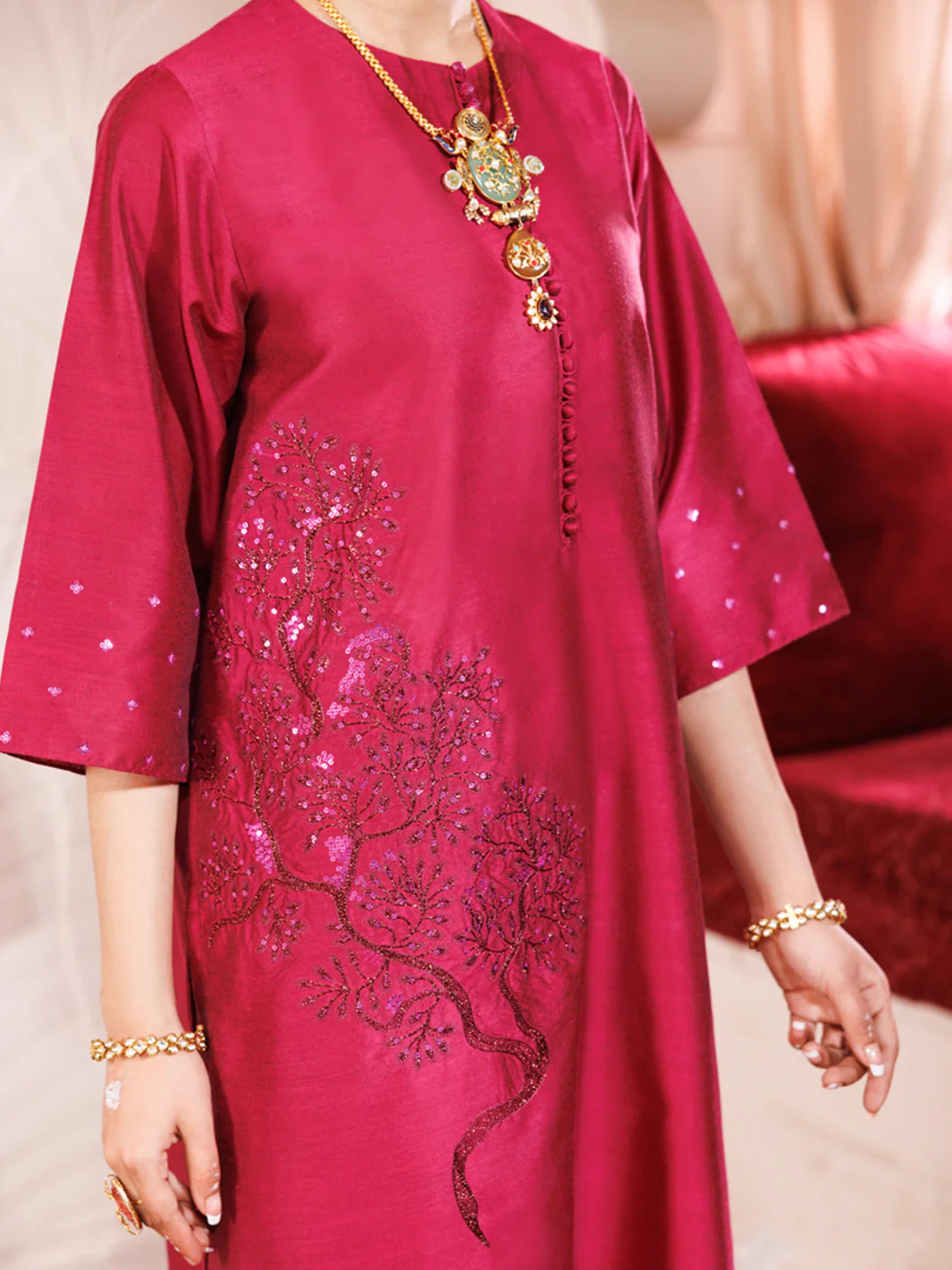 MAGENTA RAW SILK 2PC STITCHED | AL-LS-LKS-477/AM-2689C - Image 2