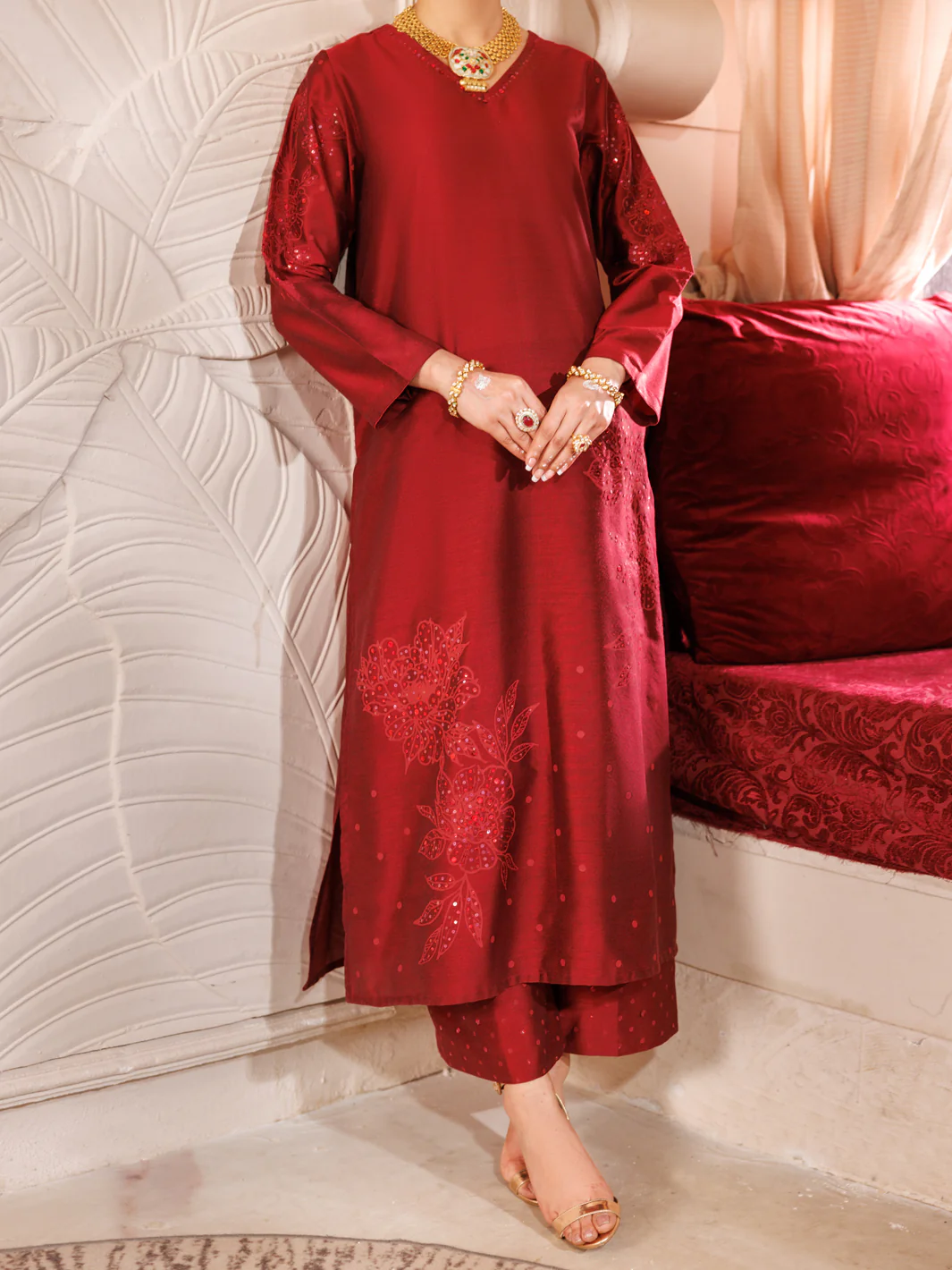 MAROON RAW SILK 2PC STITCHED | AL-LS-LKS-478/AM-2689A - Image 2