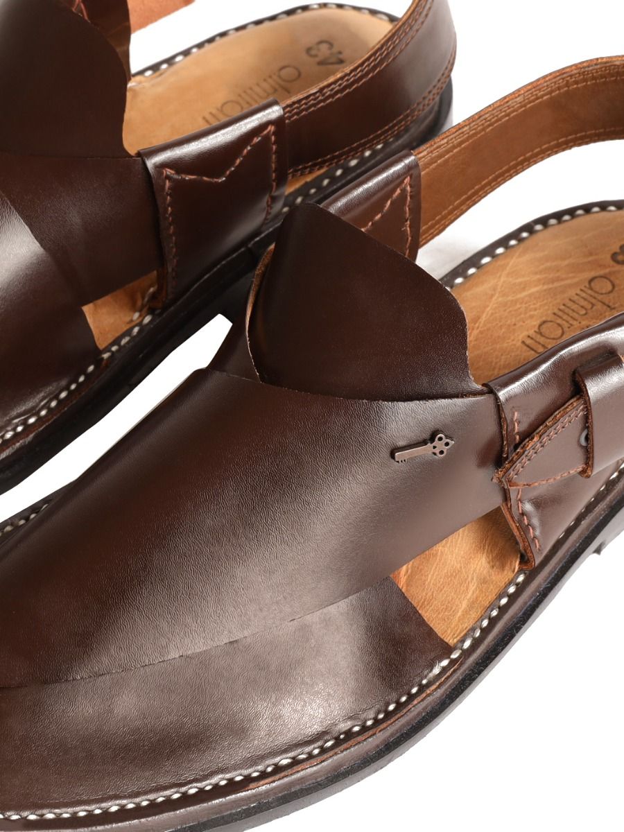 BROWN LEATHER PESHAWARI SANDALS | AL-MFW-HC-US-091 - Image 2