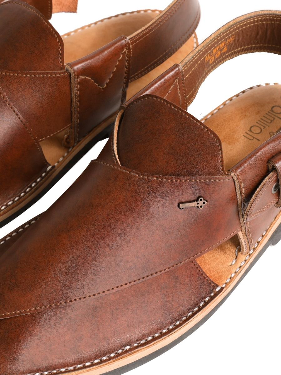 DARK BROWN LEATHER PESHAWARI SANDALS | AL-MFW-HC-US-094 - Image 2