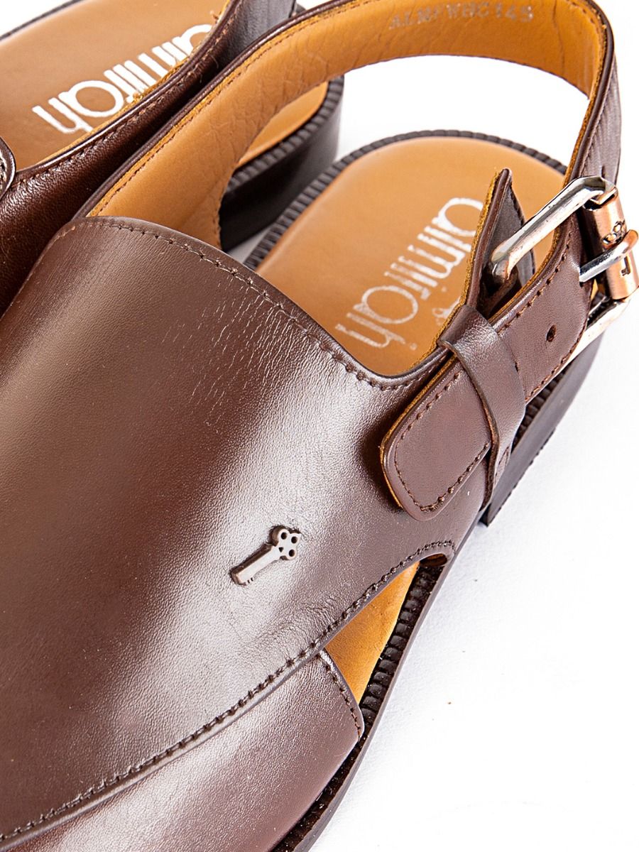 DULL BROWN LEATHER PESHAWARI SANDALS | AL-MFW-HC-US-145 - Image 2