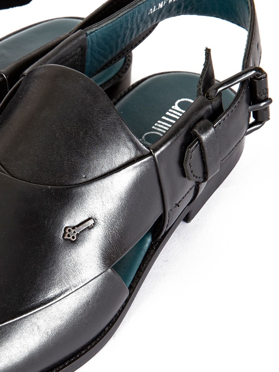 BLACK LEATHER PESHAWARI SANDALS | AL-MFW-HC-US-146 - Image 2