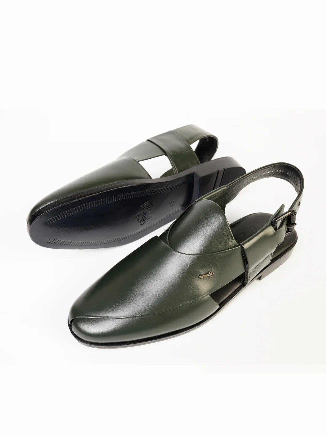 GREEN LEATHER PESHAWARI SANDALS | AL-MFW-HC-US-154 - Image 2
